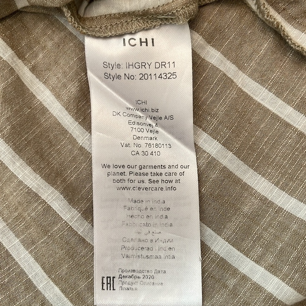 ICHI Brand Brown and White Striped Linen Dress. Cool fit for summer! size 36 - Picture 3 of 5